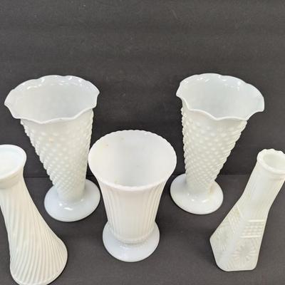 Fire King Milk Glass Hobnail Pot Anchor Hocking Vases #46