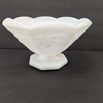3 - Anchor Hocking Milk Glass Grapes Footed 9" Stippled Bowl Compote