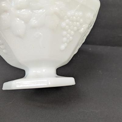 3 - Anchor Hocking Milk Glass Grapes Footed 9" Stippled Bowl Compote
