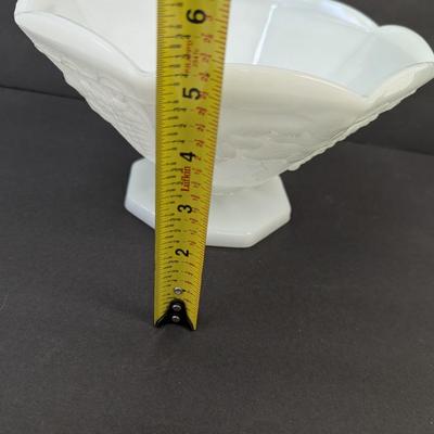 3 - Anchor Hocking Milk Glass Grapes Footed 9" Stippled Bowl Compote