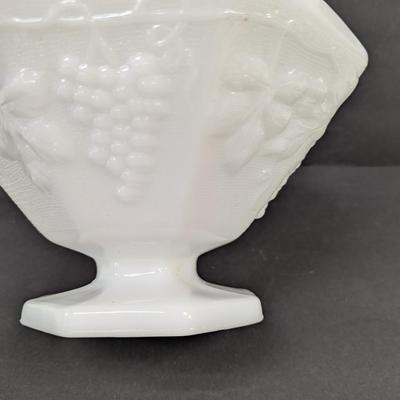 3 - Anchor Hocking Milk Glass Grapes Footed 9" Stippled Bowl Compote