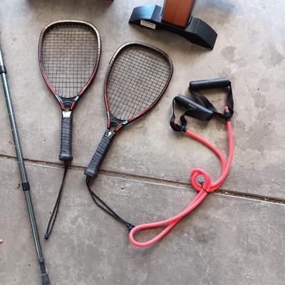 HIKING STICKS, MARCY CARDIO MINI CYCLE, RACQUETBALL AND SHAKE WEIGHT