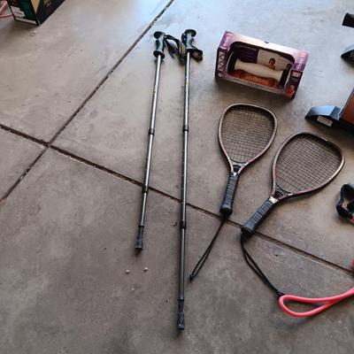 HIKING STICKS, MARCY CARDIO MINI CYCLE, RACQUETBALL AND SHAKE WEIGHT