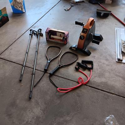 HIKING STICKS, MARCY CARDIO MINI CYCLE, RACQUETBALL AND SHAKE WEIGHT