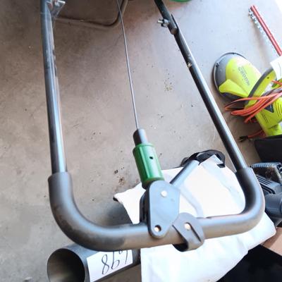 SCOTTS SPREADER, WEED SPRAYER, ARMY FOLDING SHOVEL, GAS CAN AND SLEDGE HAMMER