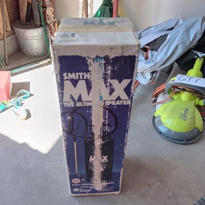 SCOTTS SPREADER, WEED SPRAYER, ARMY FOLDING SHOVEL, GAS CAN AND SLEDGE HAMMER