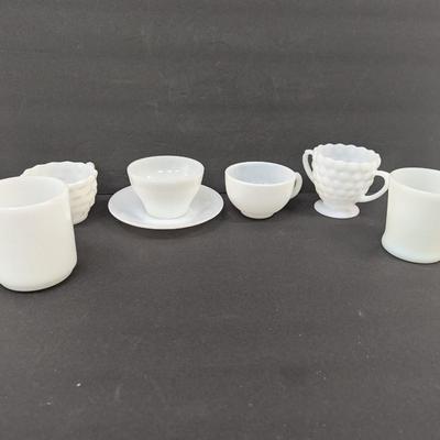 19 - Milk Glass Cups & Saucers #50
