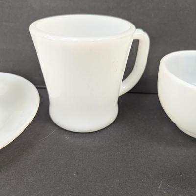 19 - Milk Glass Cups & Saucers #50
