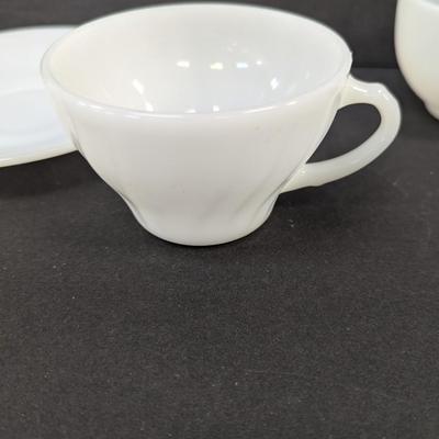 19 - Milk Glass Cups & Saucers #50