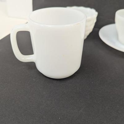 19 - Milk Glass Cups & Saucers #50