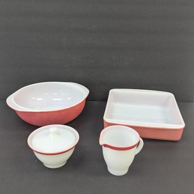 8" Pyrex Square Dish 2 Quart Bowls & Sugar & Creamer Dishes