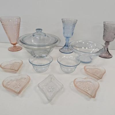 Assortment Of Vintage Depression Glass Fire King Last Supper Glasses Tiara Glass