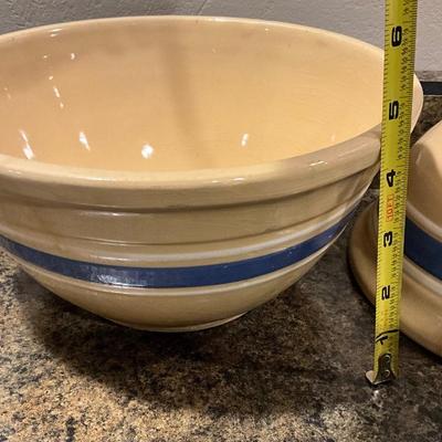 Vintage Pottery OvenWare bowls with blue/white Strips #8, #9