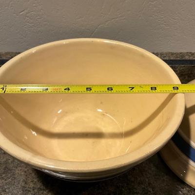 Vintage Pottery OvenWare bowls with blue/white Strips #8, #9