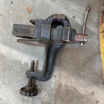 HAND TOOLS, GREASE GUN, SMALL BENCH VISE AND MORE