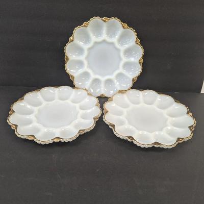 Anchor Hocking White Milk Glass Oyster Plates With Gold Trim
