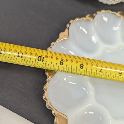 Anchor Hocking White Milk Glass Oyster Plates With Gold Trim