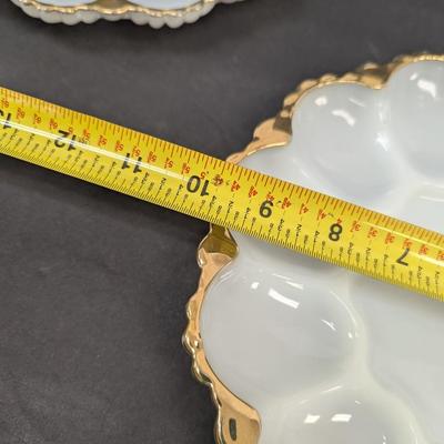 Anchor Hocking White Milk Glass Oyster Plates With Gold Trim