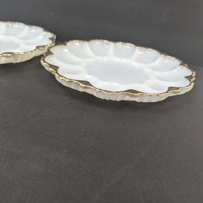 Anchor Hocking White Milk Glass Oyster Plates With Gold Trim