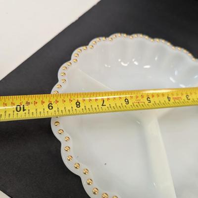 Anchor Hocking Milk Glass Hobnail Trim Divided Serving & Relish Dish