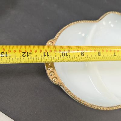 Anchor Hocking Milk Glass Hobnail Trim Divided Serving & Relish Dish
