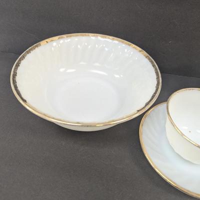 13 Pieces Of Fire King Gold Trim Dishes