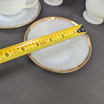 13 Pieces Of Fire King Gold Trim Dishes