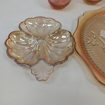 LE Smith 3-Footed Trinket Dish Jeanette Carnival Glass #56