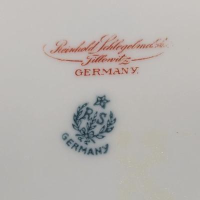 Reinhold Schlegelmilch RS Germany Floral Plate Oscar & Edgar Gutherz O & EG Royal Austria Plate Hand Painted Fan Crest Japan Plates