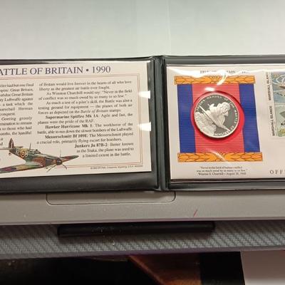 $50 BATTLE OF BRITAIN SILVER PROOF COIN FIRST DAY COVER, 1 TROY OZ .999 SILVER