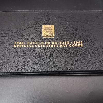 $50 BATTLE OF BRITAIN SILVER PROOF COIN FIRST DAY COVER, 1 TROY OZ .999 SILVER