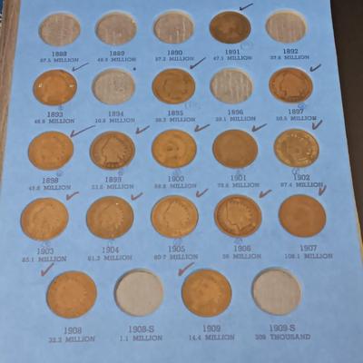 PARTIALLY FILLED BOOK OF INDIAN HEAD PENNIES