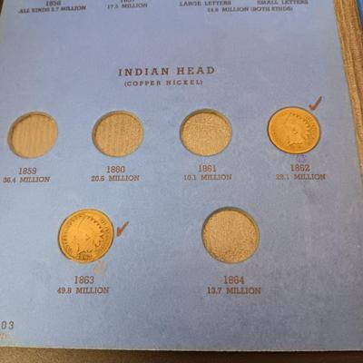 PARTIALLY FILLED BOOK OF INDIAN HEAD PENNIES