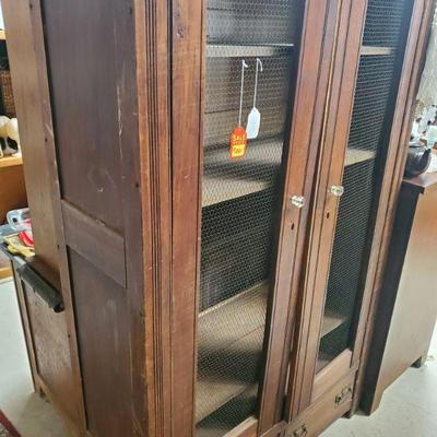 Sale Photo Thumbnail #41: Antique cabinet pie safe chicken wire front $200