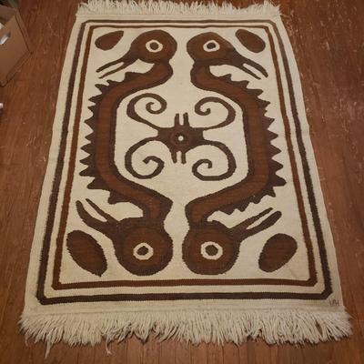 6' x 4' Cream & Brown Wool Rug (LR-KD)