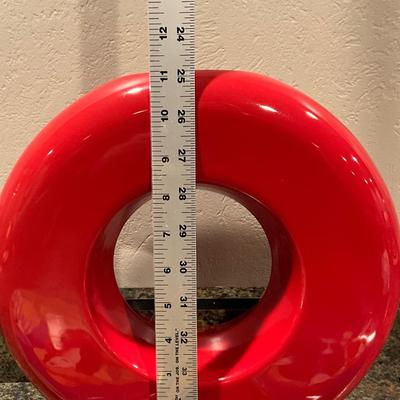 Red Round Planter with Cafe Paris Plates