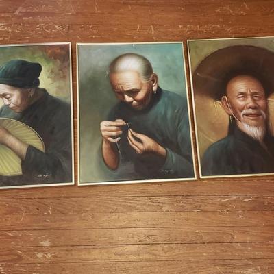 Three Signed Asian Portrait Paintings (LR-KD)