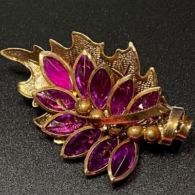 Vintage Faux Amethyst stones/ Gold Plated Pin