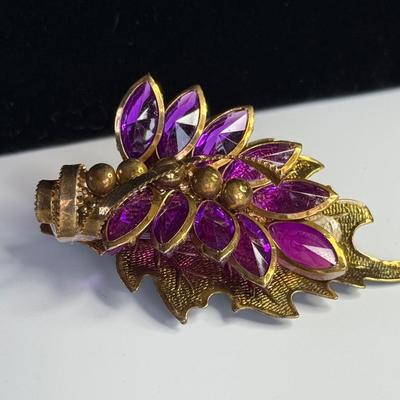 Vintage Faux Amethyst stones/ Gold Plated Pin