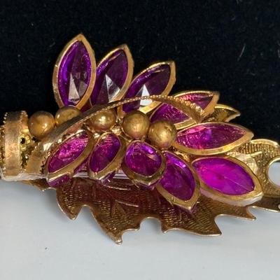 Vintage Faux Amethyst stones/ Gold Plated Pin