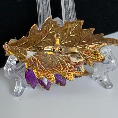 Vintage Faux Amethyst stones/ Gold Plated Pin