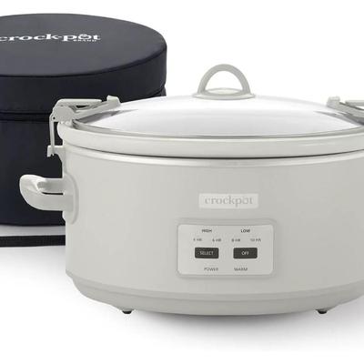 B - Crock-Pot 7-Quart Cook & Carry Slow Cooker & Thermal Carry Bag in Oat Milk Cream Color