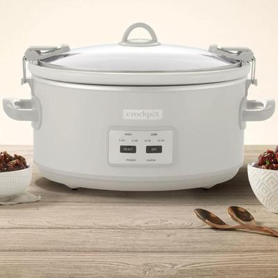 B - Crock-Pot 7-Quart Cook & Carry Slow Cooker & Thermal Carry Bag in Oat Milk Cream Color