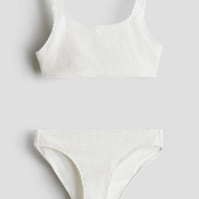 Size 8/10 - H&M Girls Textured 2-Piece Swimming Suit in White