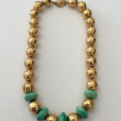 Rare Beautiful, Gold toned & faux jade beaded choker style necklace