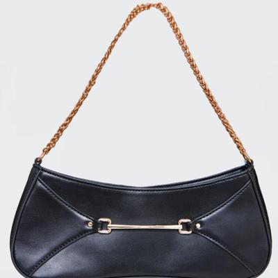 Pretty Little Things Black PU Buckle Chain Strap Shoulder Bag