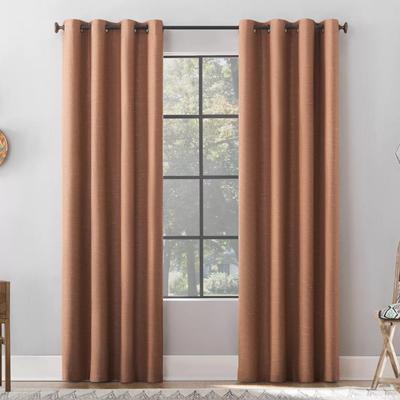 One Panel Archaeo Total Blackout Textured Linen Blend Grommet Top Curtain Panel in Brown