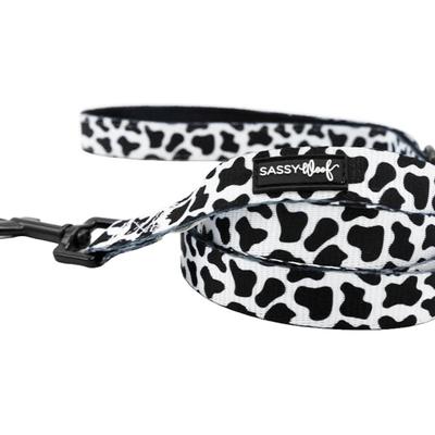 Sassy Woof 5' Dog Leash w/Sturdy D-Ring & 360 Degree Swivel Clasp in Whole Milk Cow Print