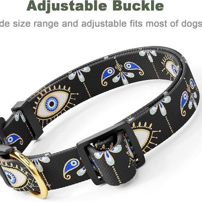 Size Medium Black Sacred Eye Mandala Art Printed Adjustable Quick Release Nylon Dog Collar w/Durable D-Ring