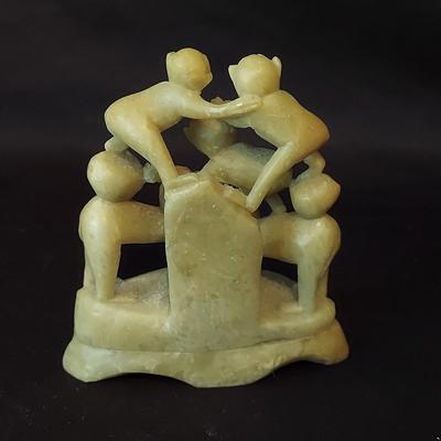 Carved Soapstone Monkey Pyramid and Elephants (B2-BBL)